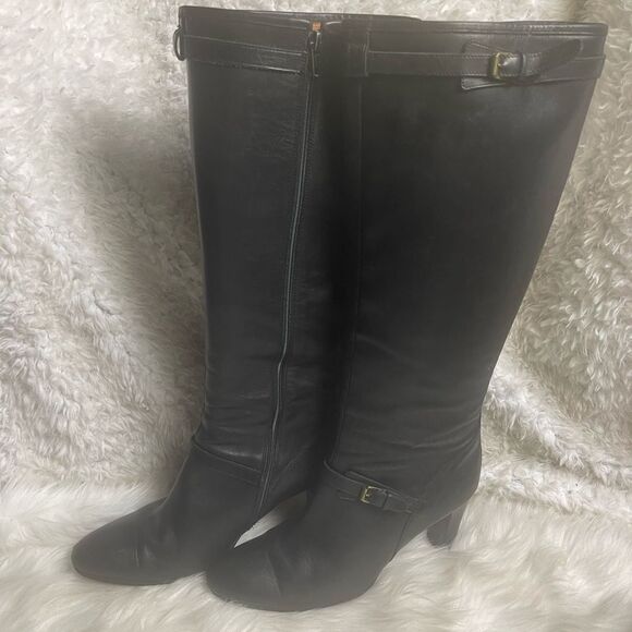 J Crew Made in Italy leather black knee high heels boots side zipper SZ 10 - Picture 16 of 16